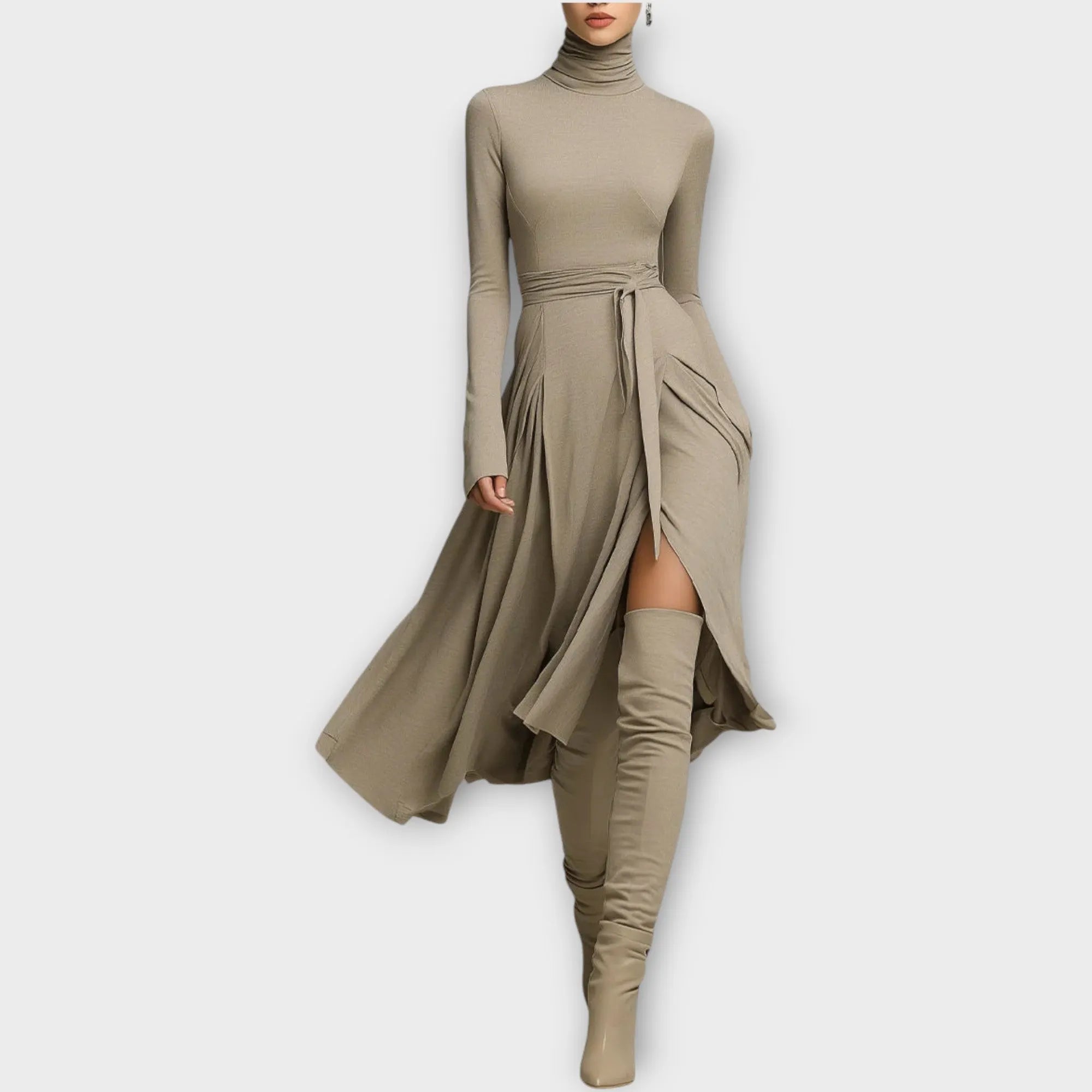 Elegant Turtleneck Wrap Maxi Dress