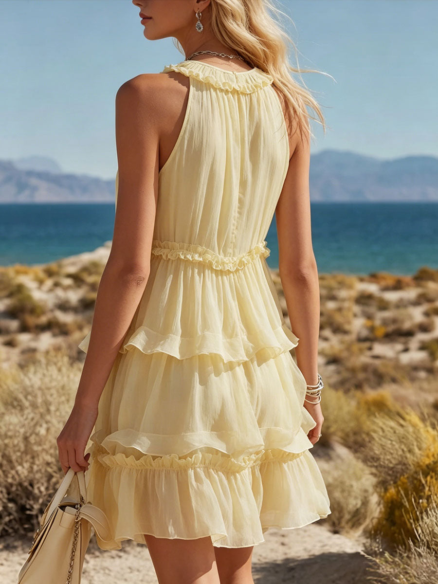 Women's Pale Yellow Layered Chiffon Mini Skirt