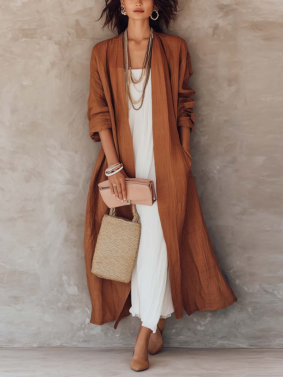 Loose-fitting Cotton Linen Long Coat