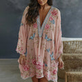 Women's Floral And Butterfly Art Print Flowy Linen Blend Casual Mini Dress