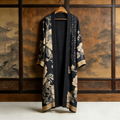 Japanese Art Retro Plants And Flowers Printed Long Cardigan