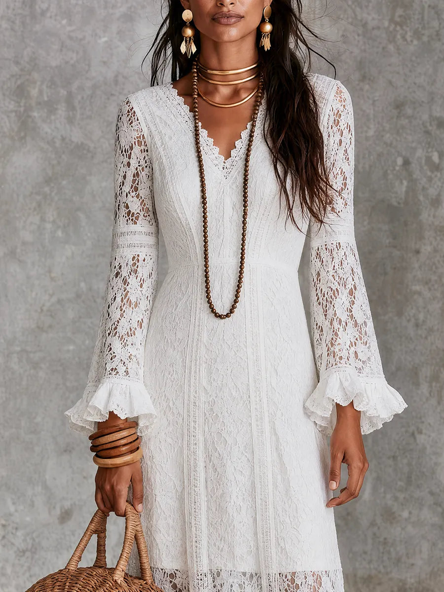 Coastal Boho Sheer Lace Long Sleeve Maxi Dress