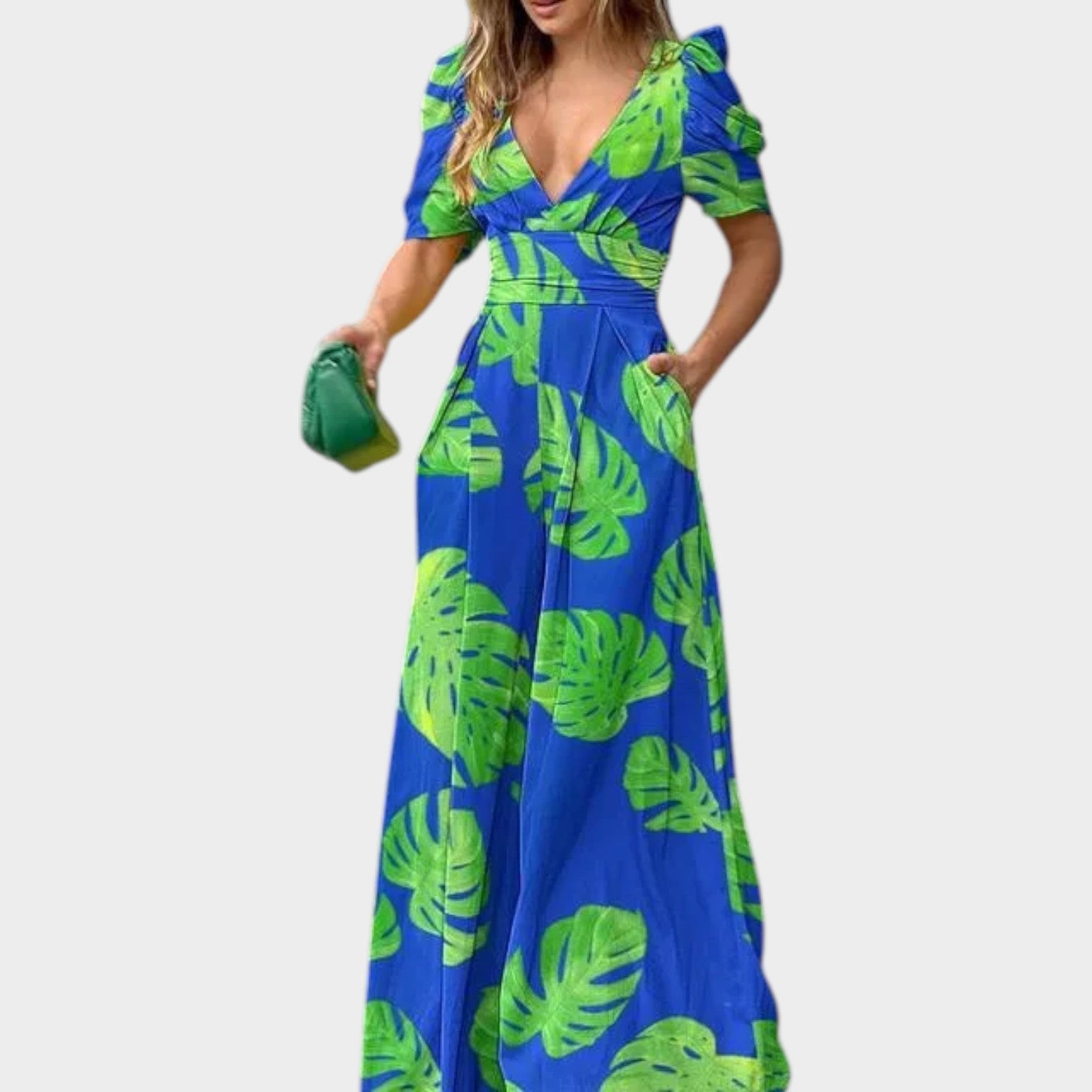 Abstract Print V-Neck Maxi Dress