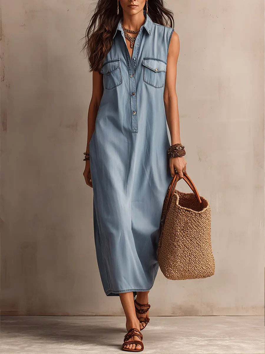 Women's Sleeveless Denim Shirt Dress