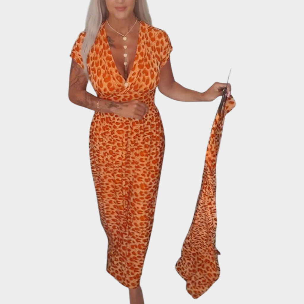 Printed Wrap-Style Midi Dress