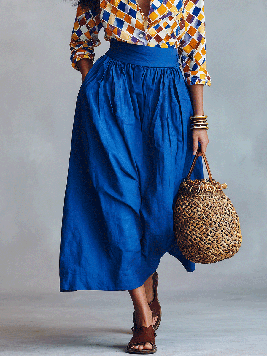 Elegant Vacation Mediterranean Blue Two-Piece Boho Set