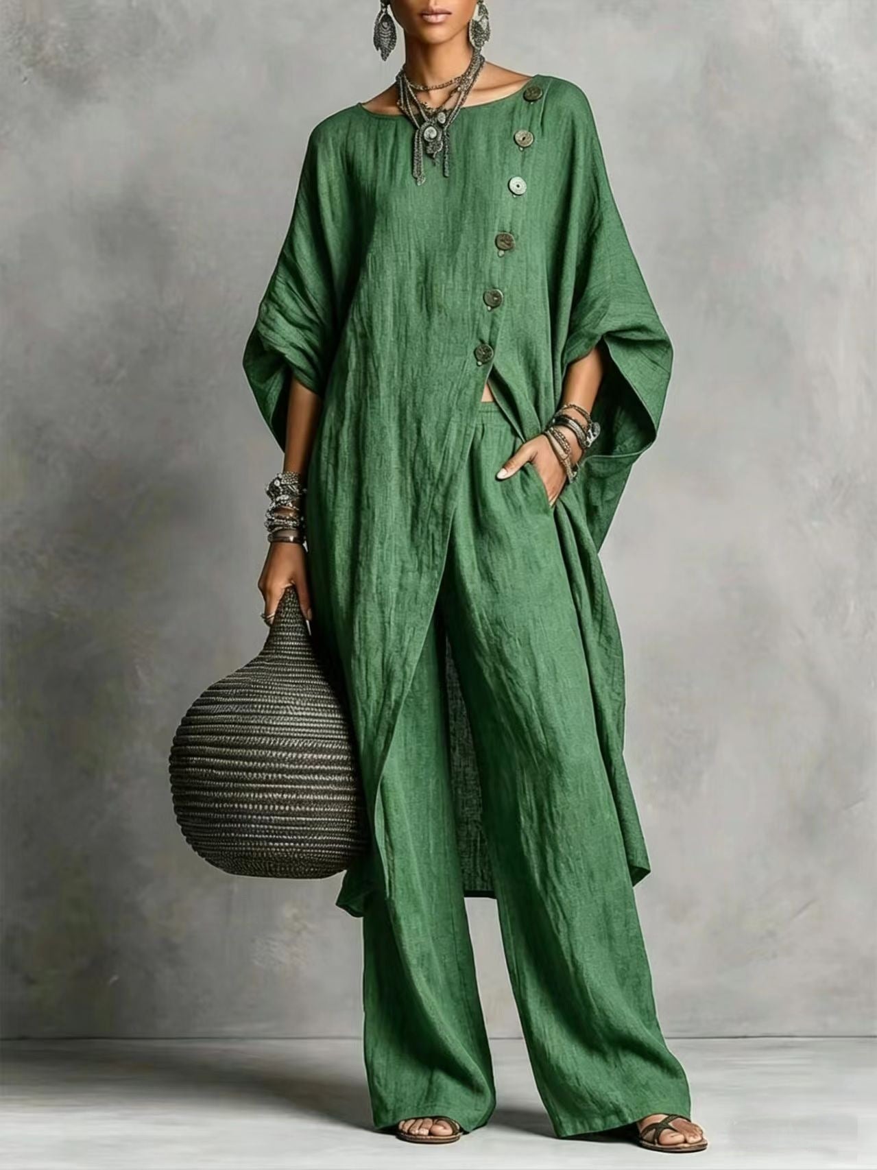 Linen Oversized Tunic & Wide‑Leg Pants Co‑Ord Set
