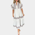 Boho Embroidered Tiered Midi Dress