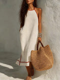 Halter Neck And Contrasting Piping Knit Midi Dress