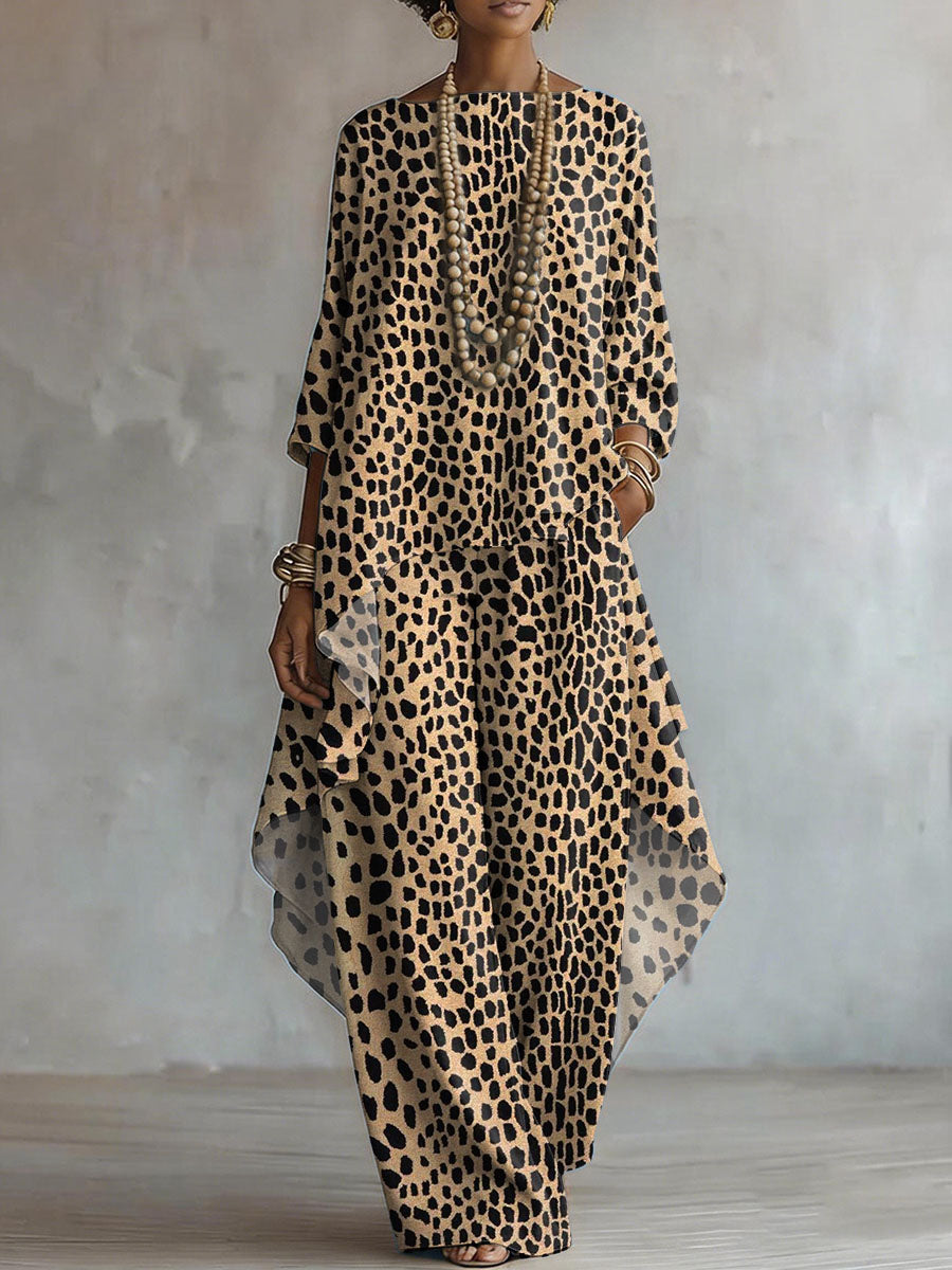 Elegant Artistic Leopard Print Two-piece Set