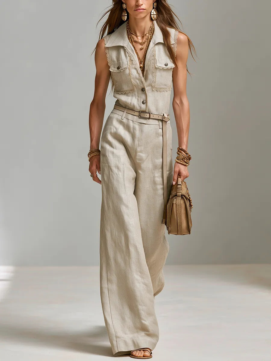 Natural Ivory Linen  Jumpsuit