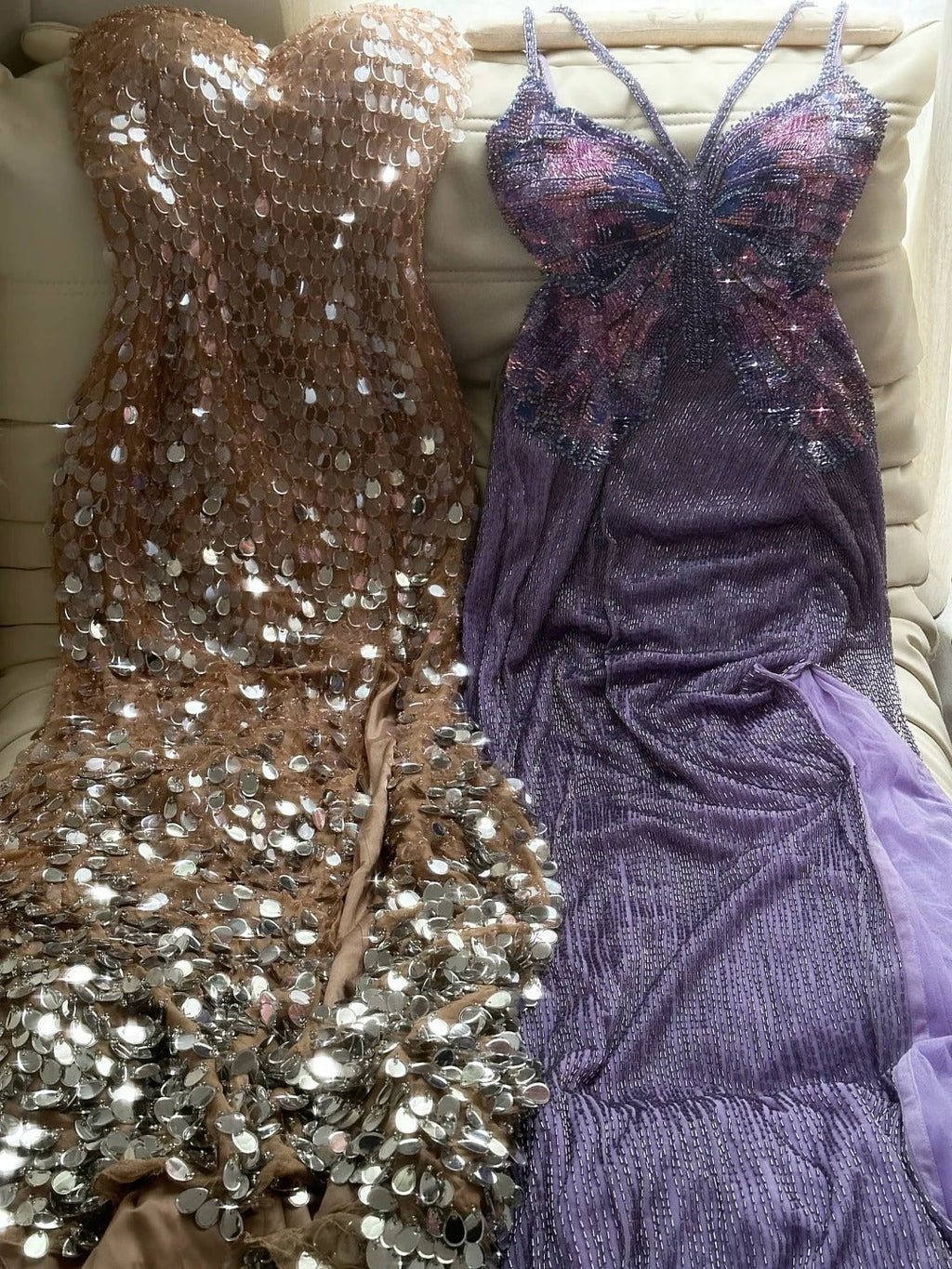 Purple Shiny Gorgeous Luxury Sequin Heavy Spaetti Strap Long Butterfly Decoration Sequin Chiffon Ball Gown Evening Gown Party Dress 4175