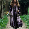 Purple Floral Lace Hem Patchwork Flowy Linen Dress