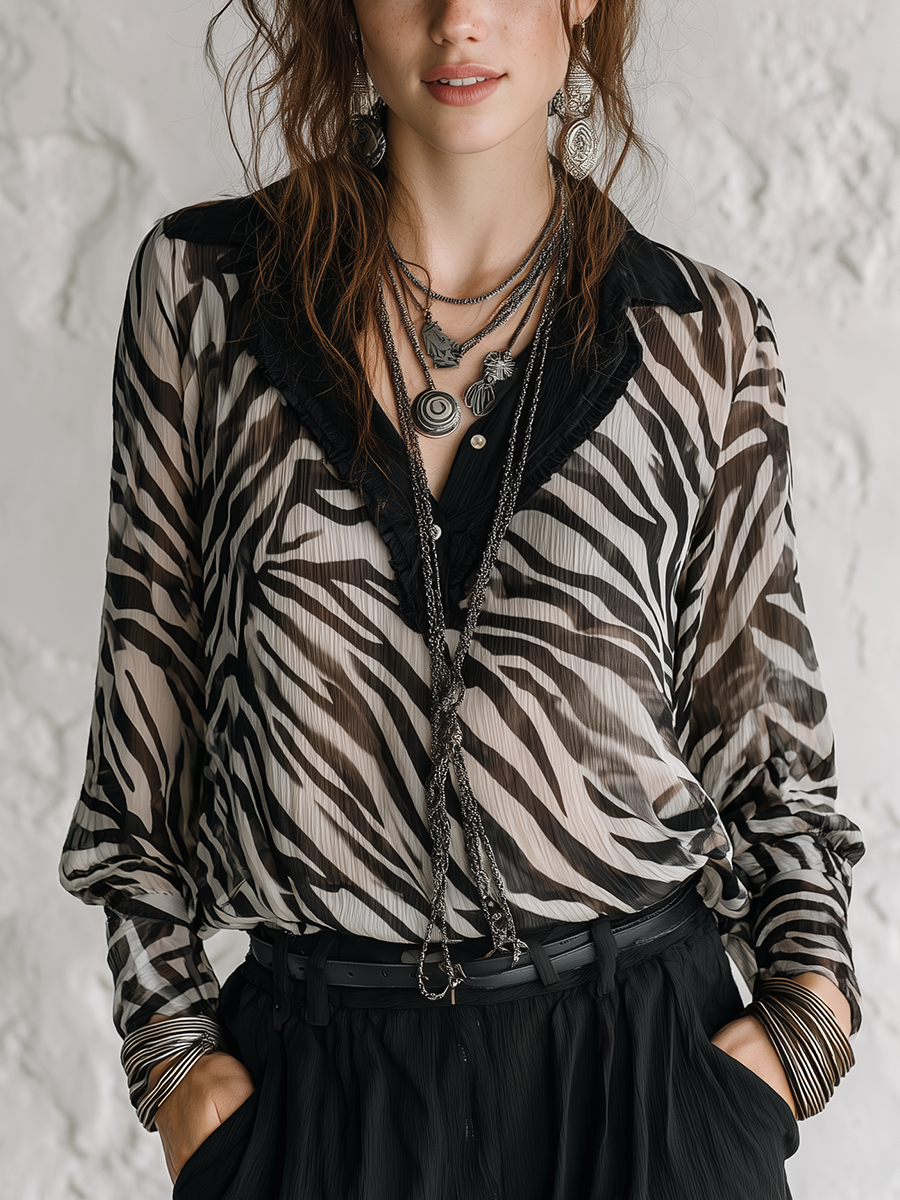 Bohemian Zebra Print Chiffon Shirt