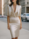 Satin Midi Dress And Cropped Blazer Two-Piece Set