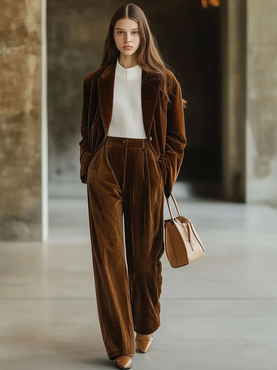 [24-hour shipping out]Casual Loose Vintage Pocket Velvet Suit Pants