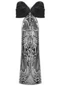 Draped Bardot Sequin Maxi Dress Black