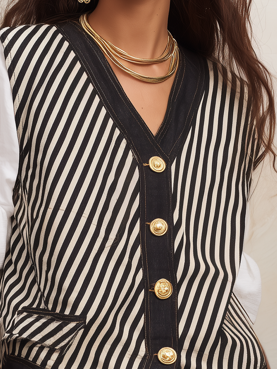Refined Black Stripe Tailored Vest