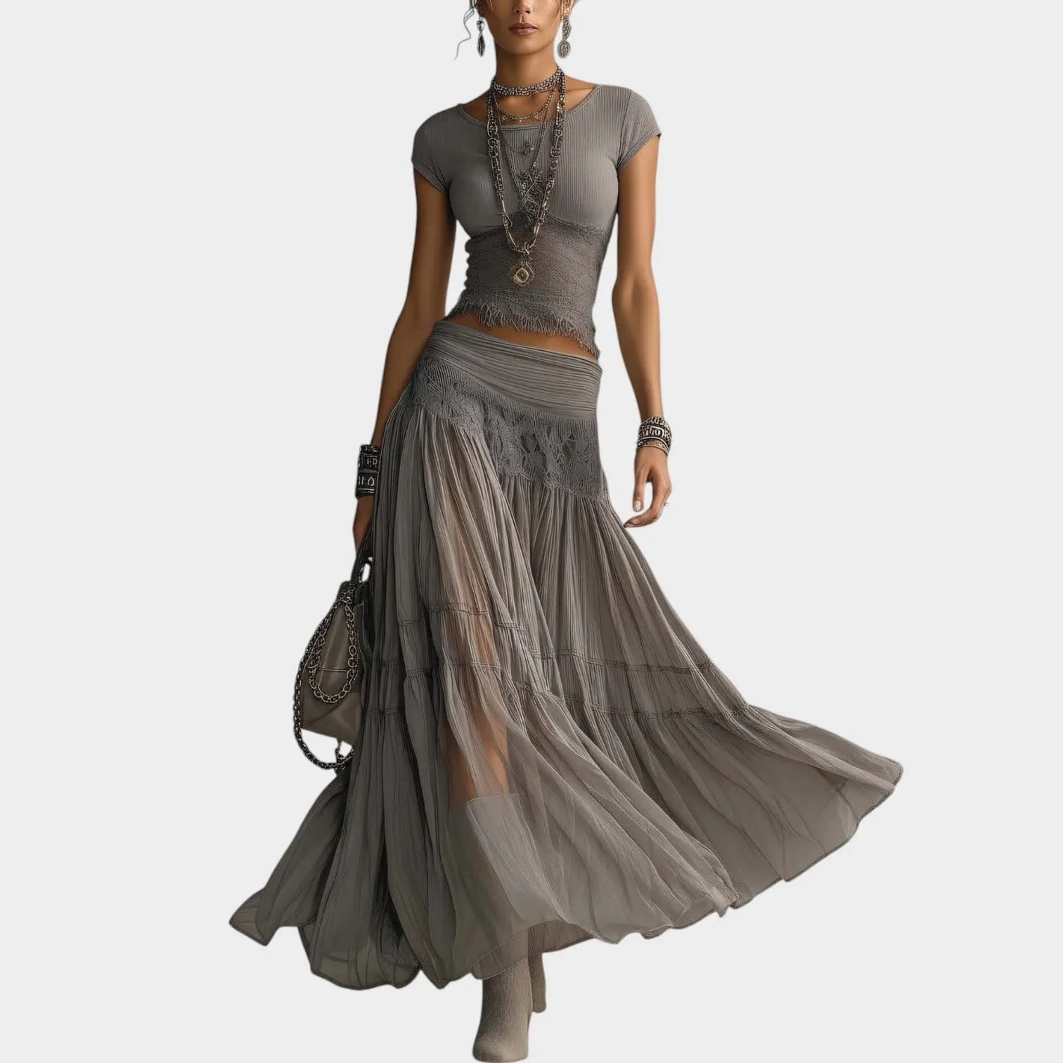 Crop Top & Sheer Maxi Skirt Set