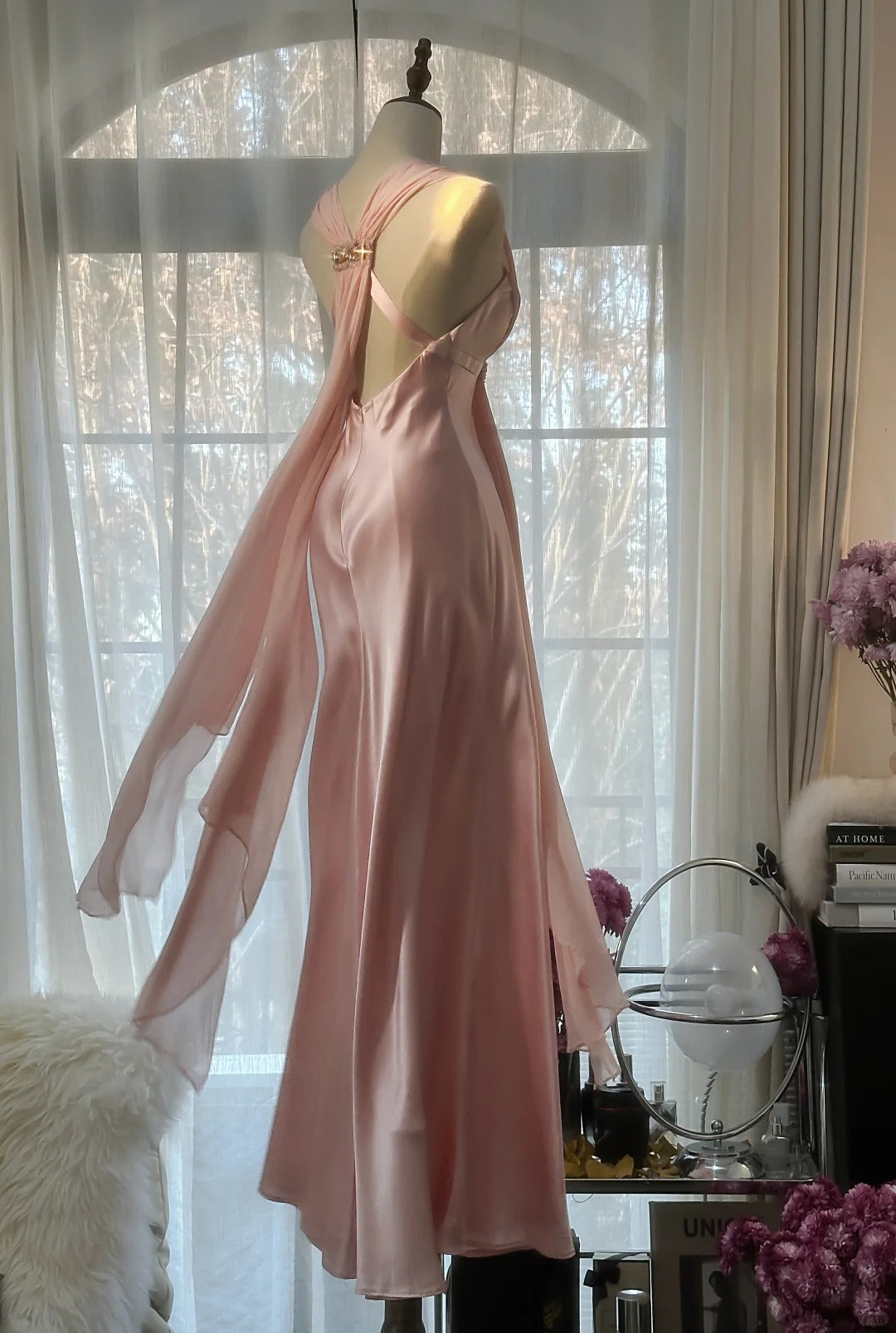 Pink Elegant Exquisite Rhinestone Long Satin Chiffon Ball Gown Evening Dress Party Dress Birthday Dress Date Dress 4163