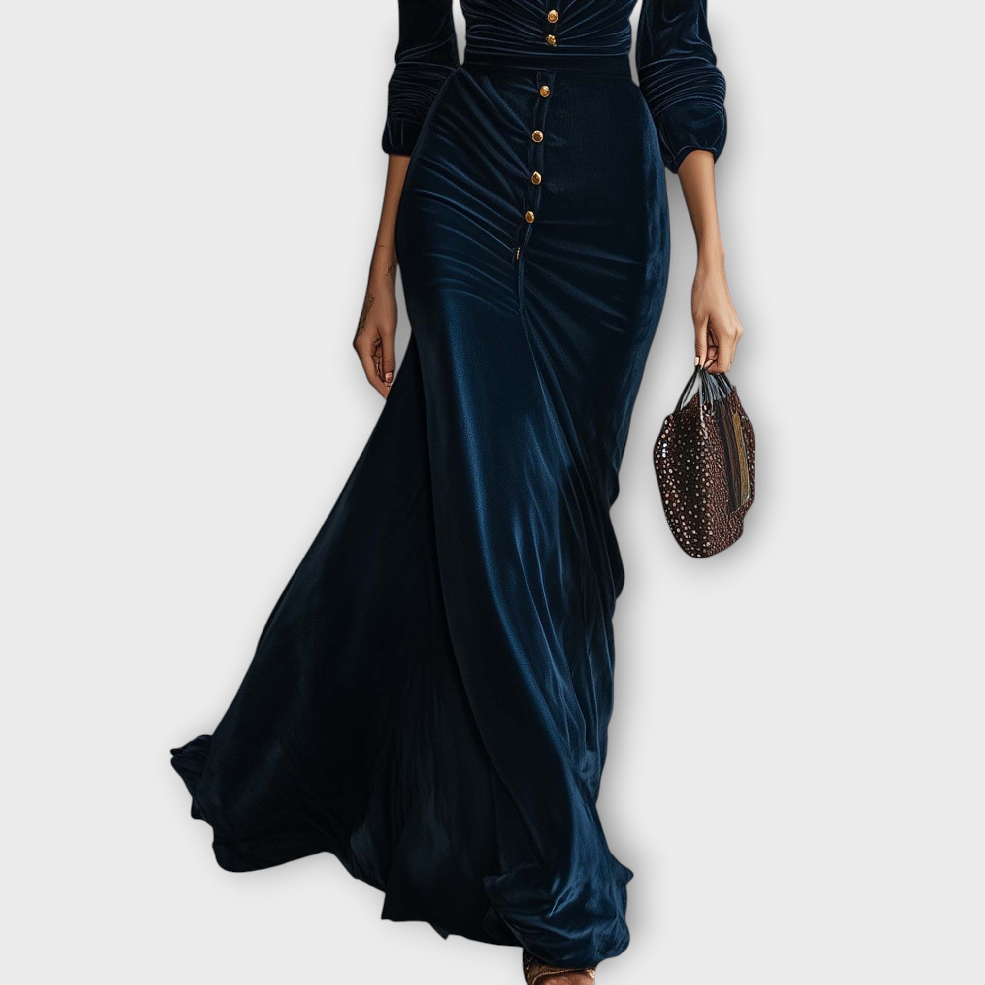 Midnight Velvet Button Maxi Dress