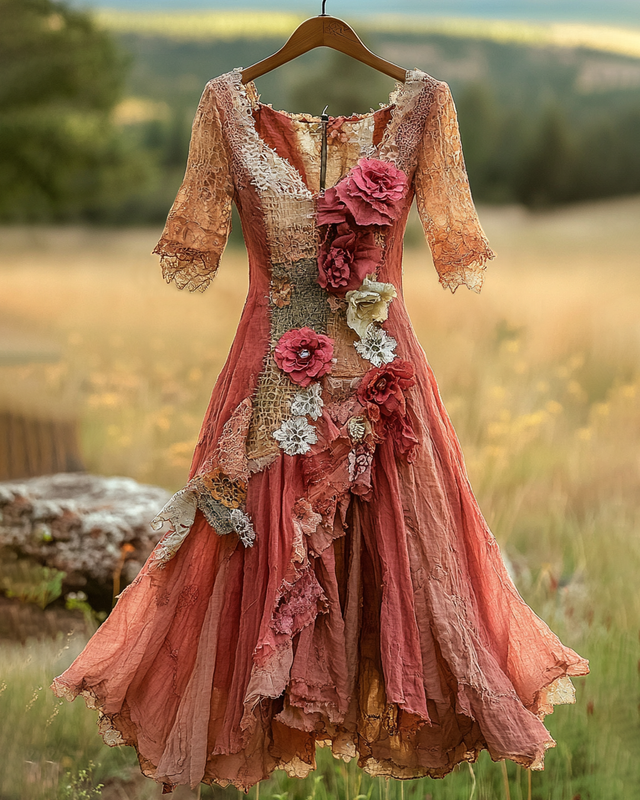 Summer Vintage Irregular Lace Patchwork Dress 1288