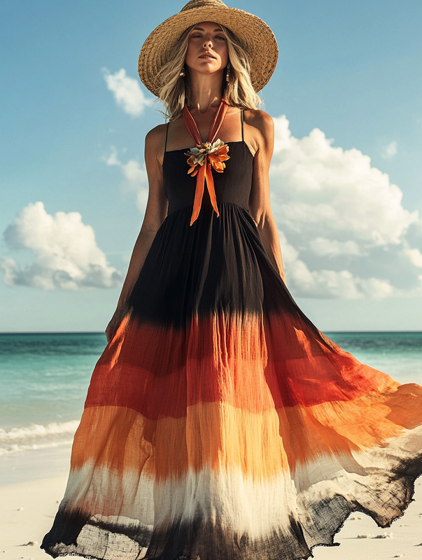 Summer vacation fashion elegant contrast color dress aab2