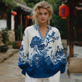 Women's Floral Pattern Linen V-neck T-shirt