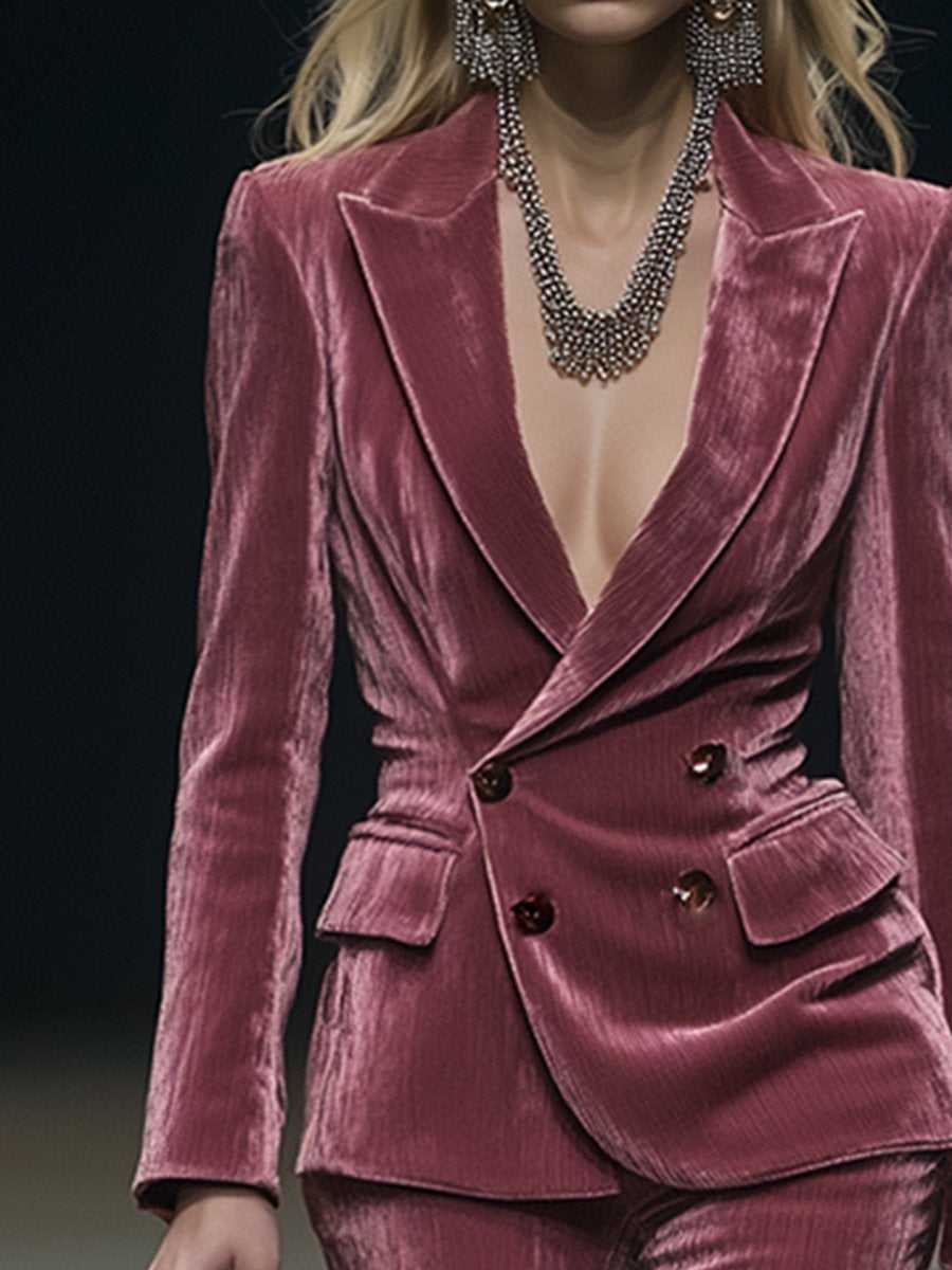 [24-hour shipping out]Vintage Elegant Rose Pink Velvet Suit