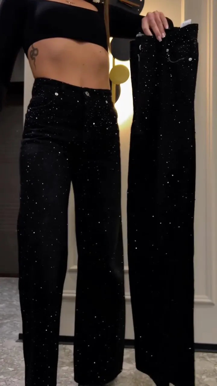 Women's Rhinestone Fashion Straight Leg Jeans