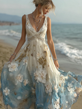 Bohemian Style Plant Flower Gradient Color Long Dress
