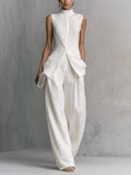 Women's Neo-Chinese Mock Neck Sleeveless Set - Elegant Wide-Leg Two-Piece Suit for Quiet Luxury Style
