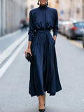 High Neck Gathered Waist A-Line Maxi Dress