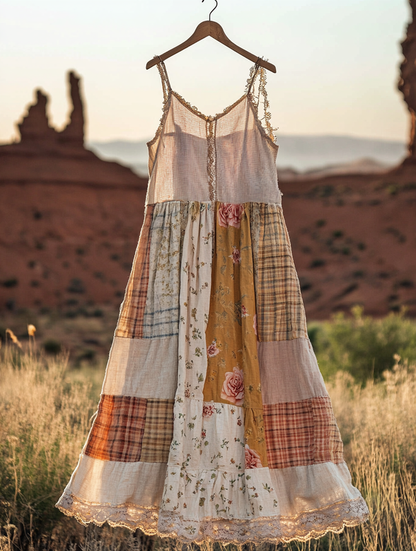 Vintage Summer Print Patchwork Dress 91fd