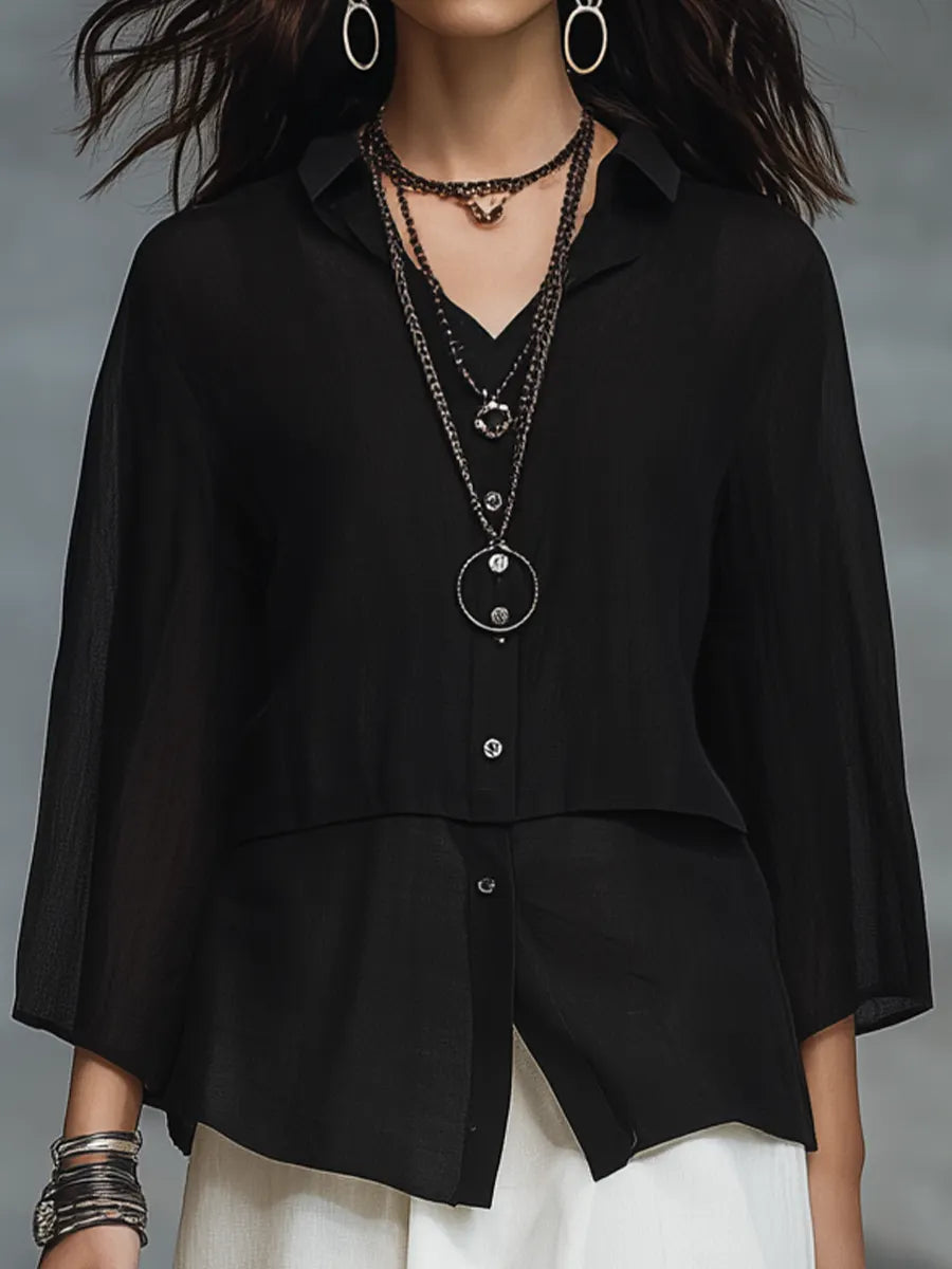 Minimal Black Sheer Layered Top & Skirt Set