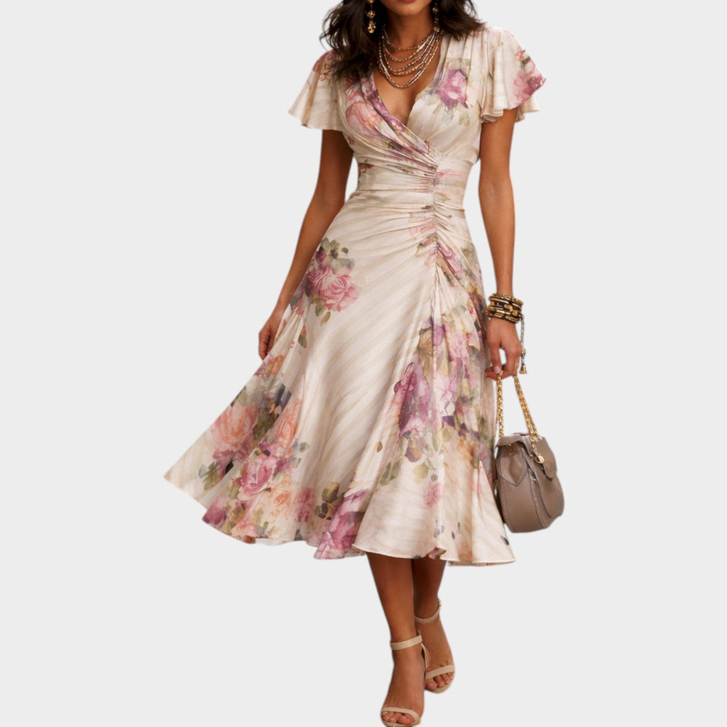 Elegant Floral Wrap Midi Dress
