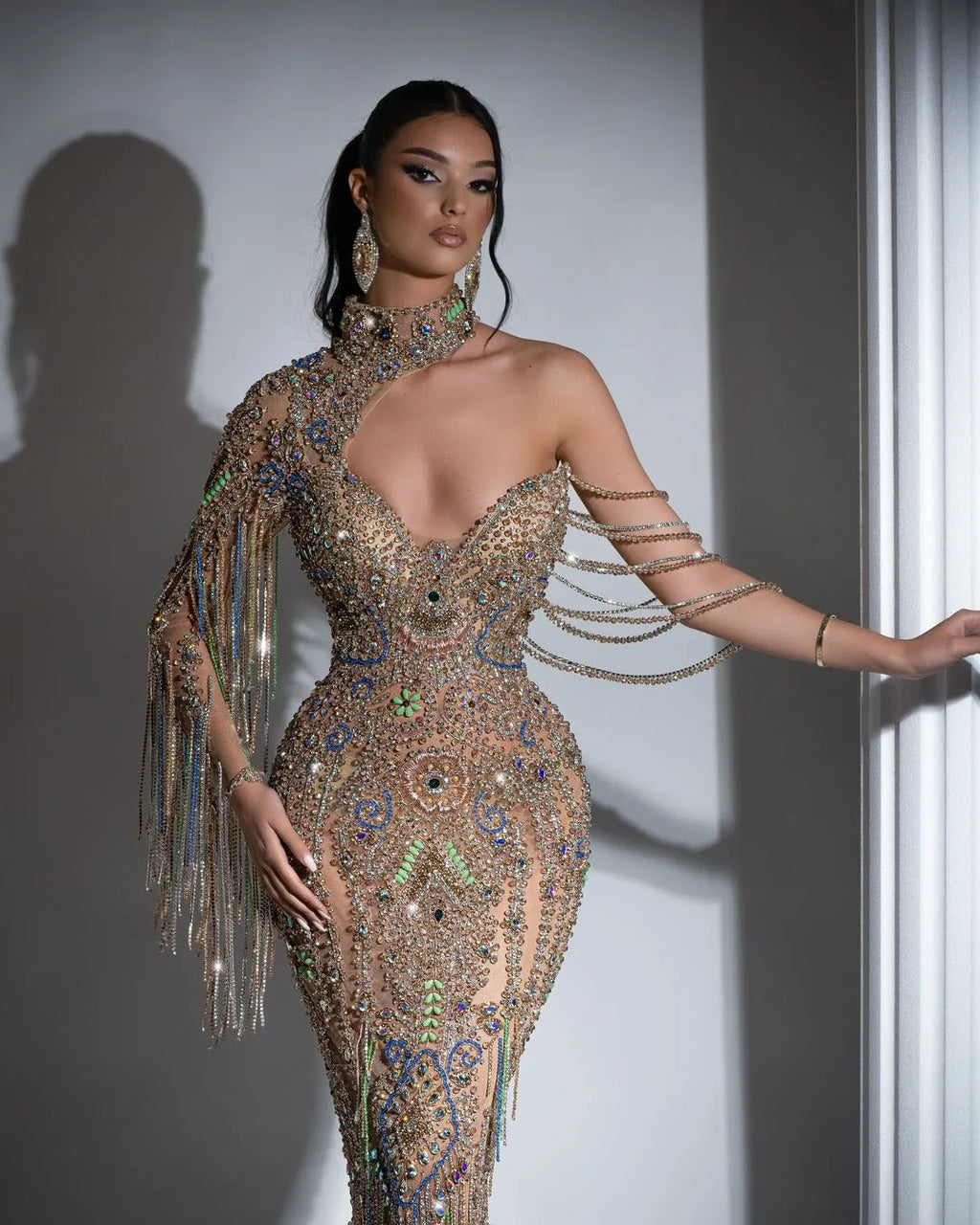 Jeanne Gold Dress with Crystals and Tassels