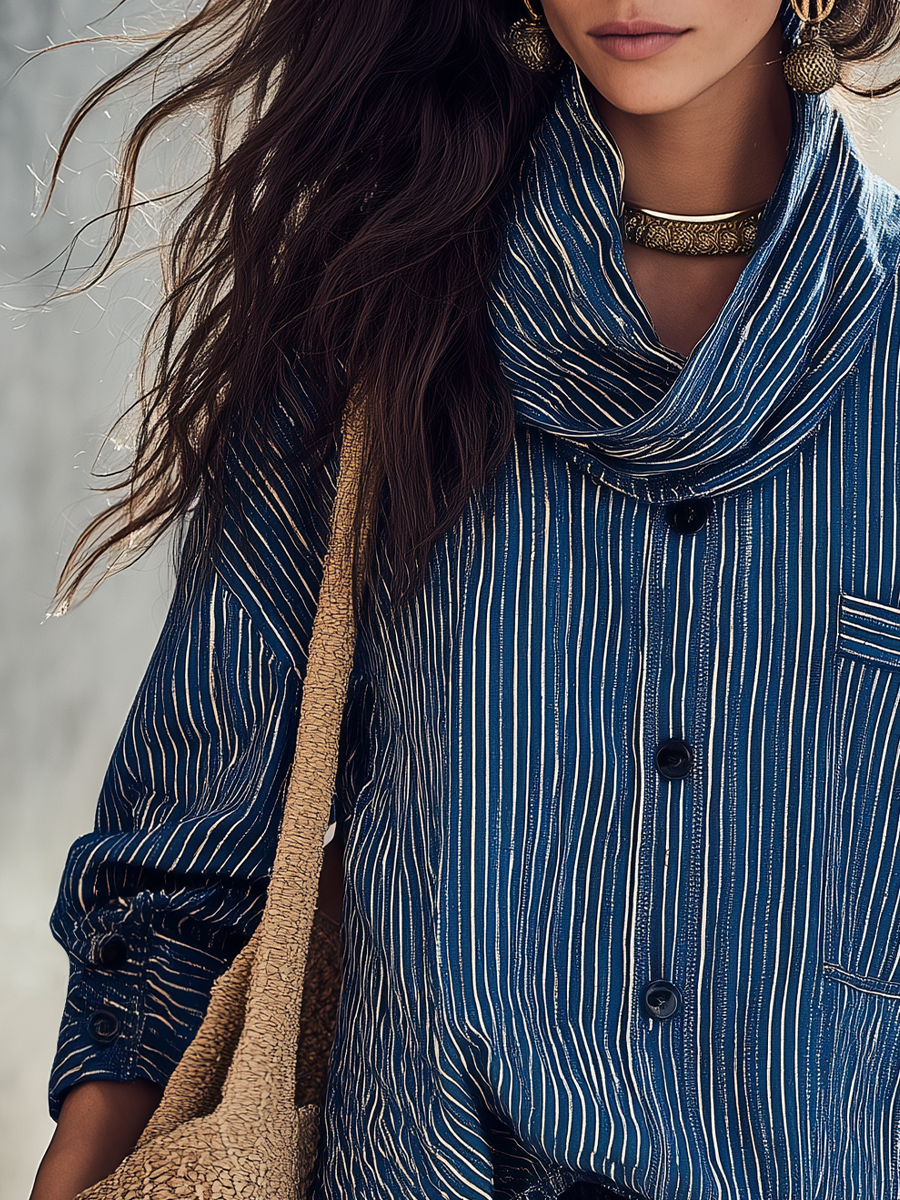 Classic Navy Striped Oversized Shirt