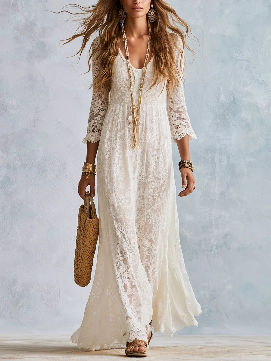 Bohemian Style Lace Flowing Long Dress