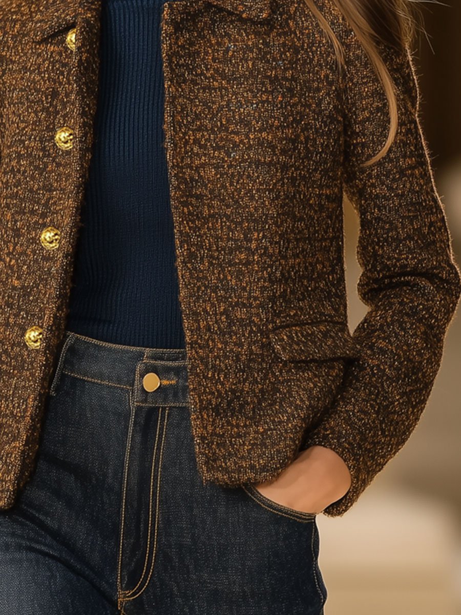 [24-hour shipping out]Casual Loose Vintage Tweed Metal Button Coat