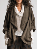 Utility Chic Washed-Cotton Open-Front Drop-Shoulder Army Green Shacket