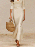 Elegant Vacation Luxe Pearl White Bias-Cut Long Mermaid Maxi Skirt