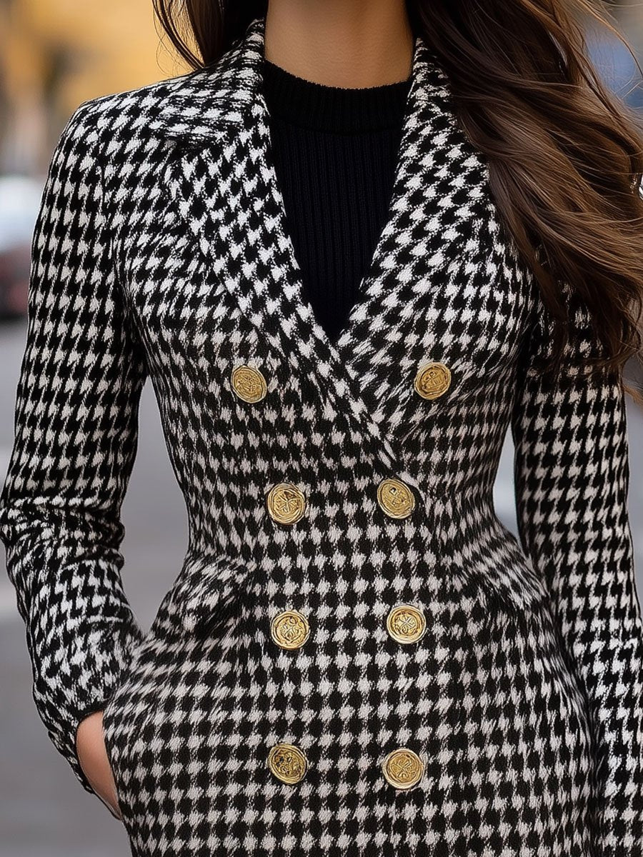 Timeless Houndstooth Double-Breasted Dress Coat