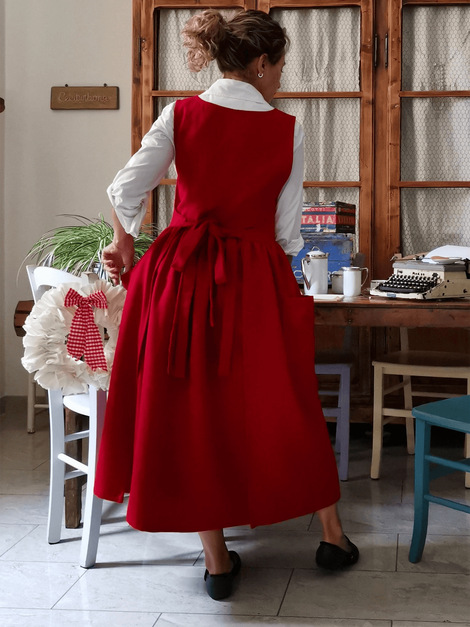 Vintage Red Apron with Pockets