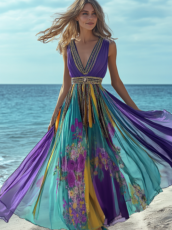 Summer vacation fashion elegant contrast color dress 7eff