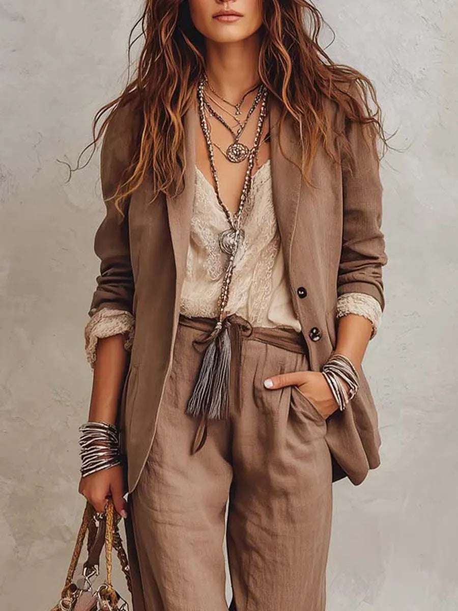 Vintage Cotton-linen Suit Set