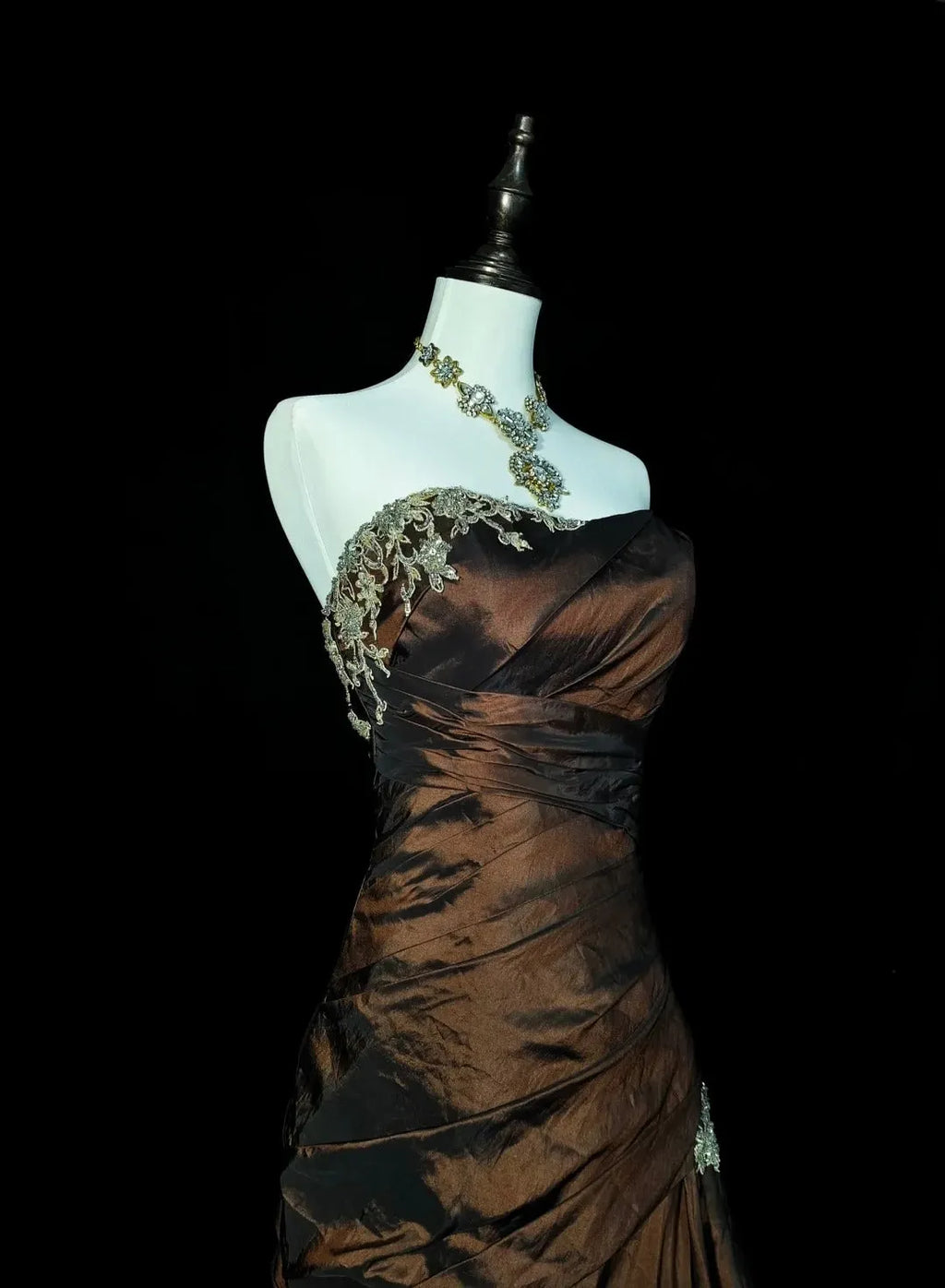 Strapless Brown Vintage Evening Dresses, Sleeveless Long Party Gowns  25499