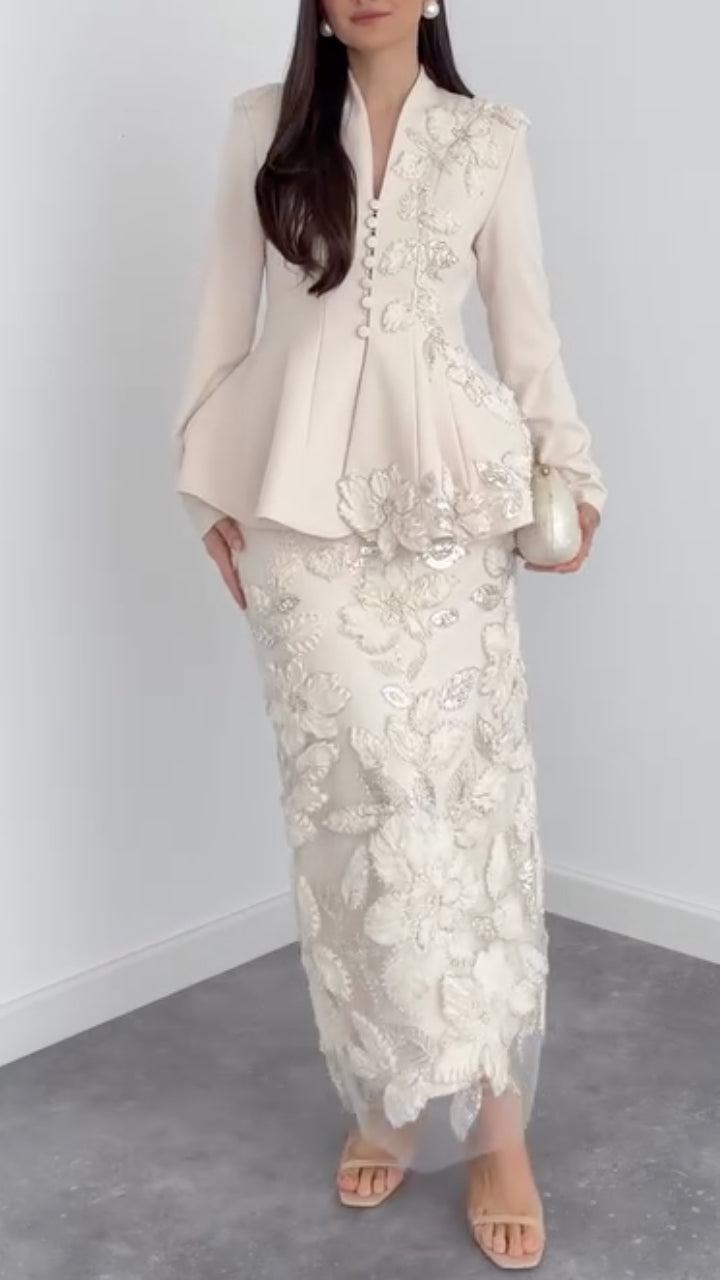 loLace Peplum Jacket & Floral Lace Midi Skirt Co‑Ord Set