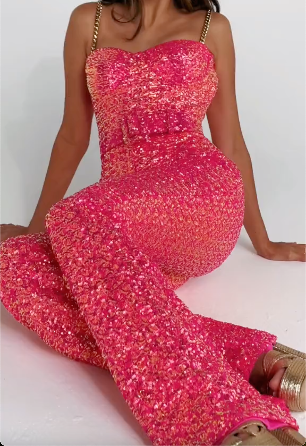 Hot Pink Ombre Sequin Jumpsuit