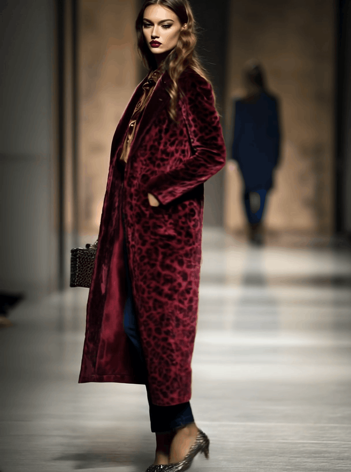 Casual Loose Vintage Velvet Leopard Print Colorblock Lapel Coat